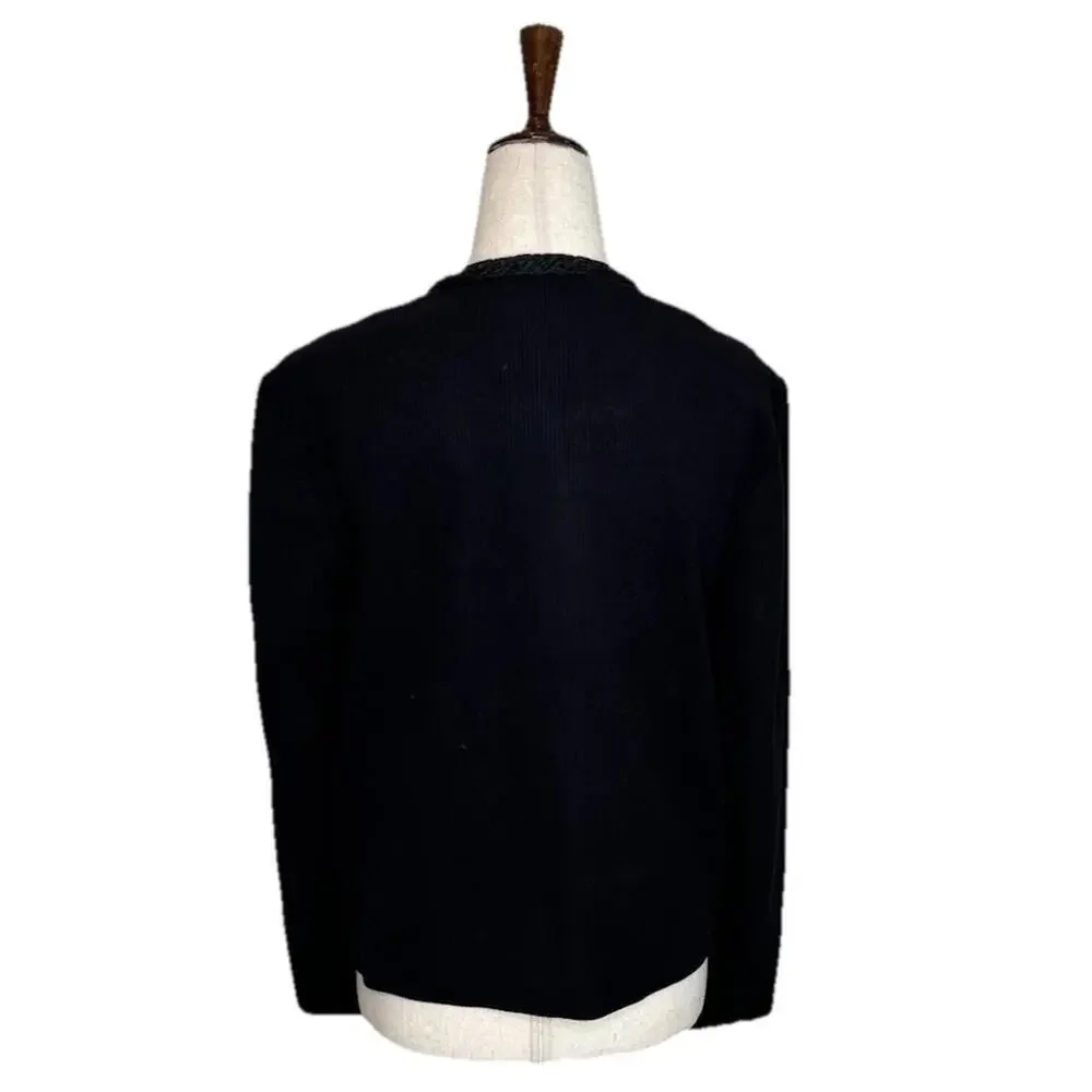 J McLaughlin Fanning Jacket Small Black Braided Trim Pockets Old Money Classic - Picture 7 of 10